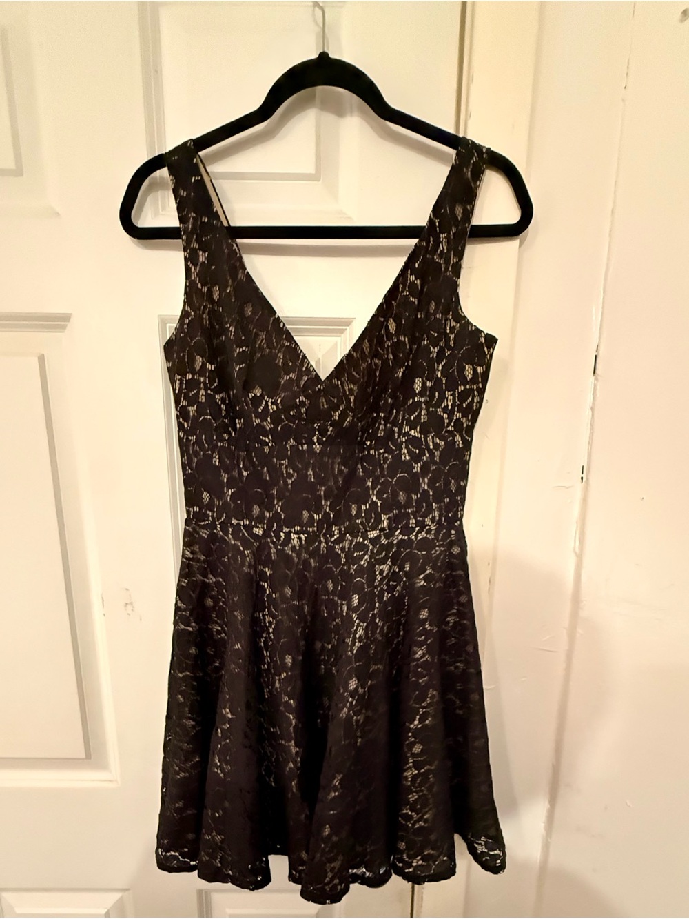 Lace V-Neck Fit & Flare Dress in Black